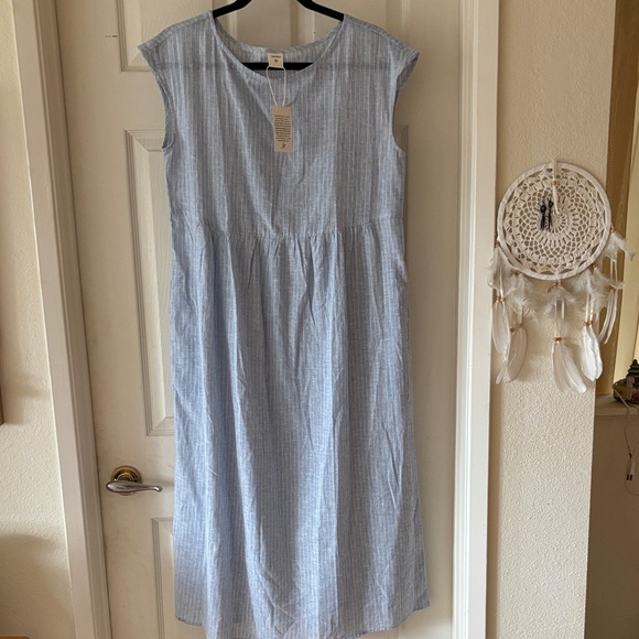 NWT Lintico 100% Linen Blue Striped Maxi Dress - Picture 4 of 13